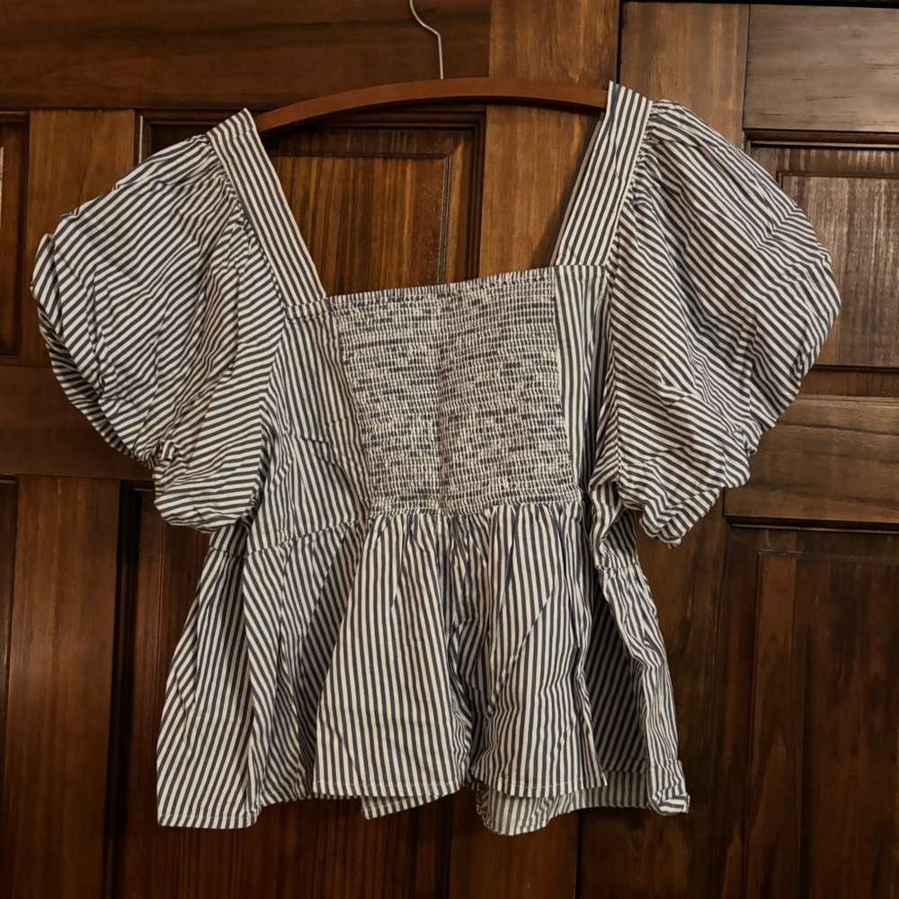 Old Navy Puff-Sleeve Smocked Striped Babydoll Swing Blouse - Picture 5 of 5
